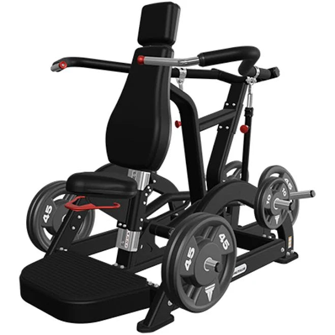 Plate-loaded leverage shoulder press machine, commercial gym equipment for overhead press exercises.